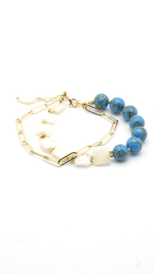 Armband met blauw gekleurde howliet, parelmoer en ketting