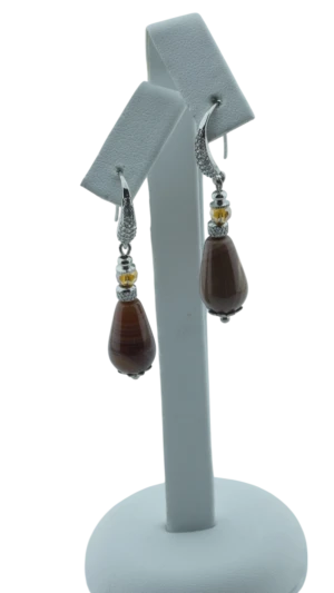 Oorbellen agaat botswana en rhodium plated