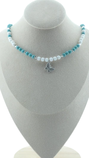 Choker met blauw gekleurde howliet en witte agaat Edelstenen