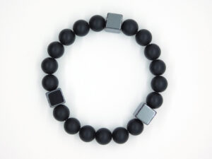 Herenarmband mat zwarte agaat en hematiet