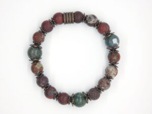 Herenarmband bloemrode jaspis en mos agaat