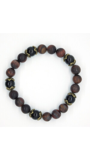 Herenarmband tijgeroog en obsidiaan