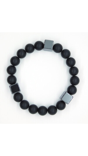 Herenarmband mat zwarte agaat en hematiet