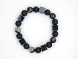 Heren armband met zwarte agaat en zwarte kwarts natuurstenen
