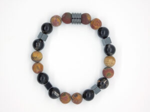 Heren armband met picasso jaspis en zwarte kwarts natuurstenen