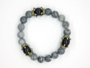 Herren armband met grijze jaspis en zwarte agaat natuurstenen