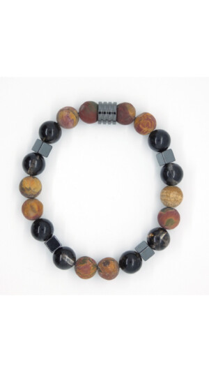 Heren armband met picasso jaspis en zwarte kwarts Edelstenen