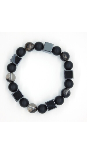 Heren armband met zwarte agaat en zwarte kwarts Edelstenen