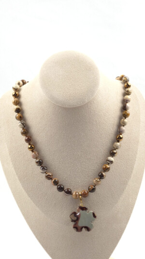 Halsketting met koffie zebra jaspis Edelstenen