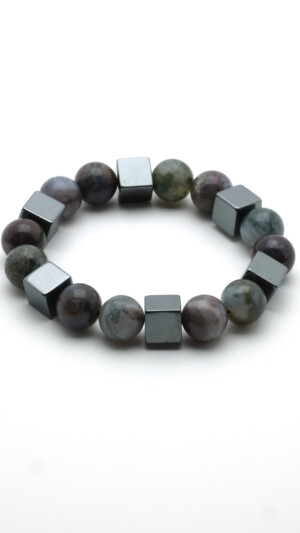 Heren armband met mos agaat en hematiet edelstenen