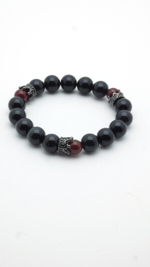 Heren armband van gouden obsidiaan edelstenen en rode agaat edelstenen