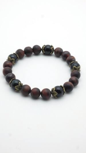 Heren armband van rode tijgeroog edelstenen en gouden obsidiaan