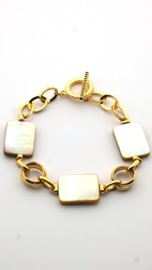 Armband met parelmoer en ketting, 18 karaats verguld