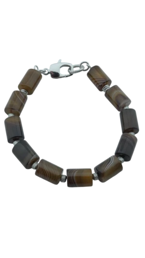 Heren armband met agaat Botswana edelstenen en karabijn slotje