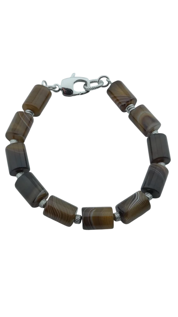 Heren armband met agaat Botswana edelstenen en karabijn slotje